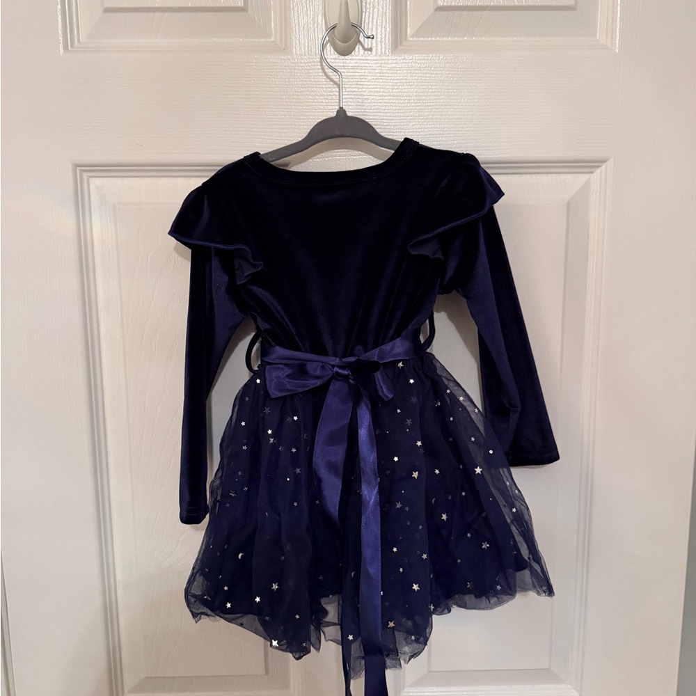 Navy Blue Velvet Dress with Starry Tulle Skirt - Picture 2 of 2